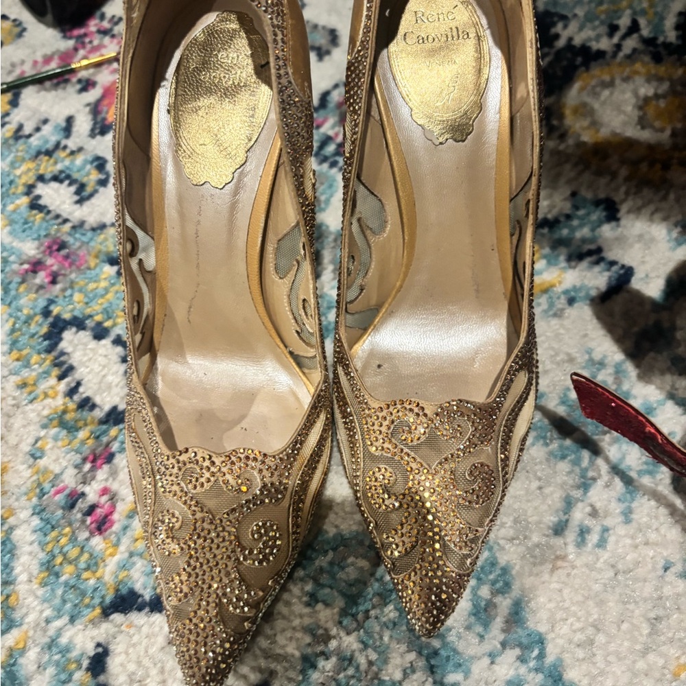 Rene Caovilla Gold and Silver Embellished Heels